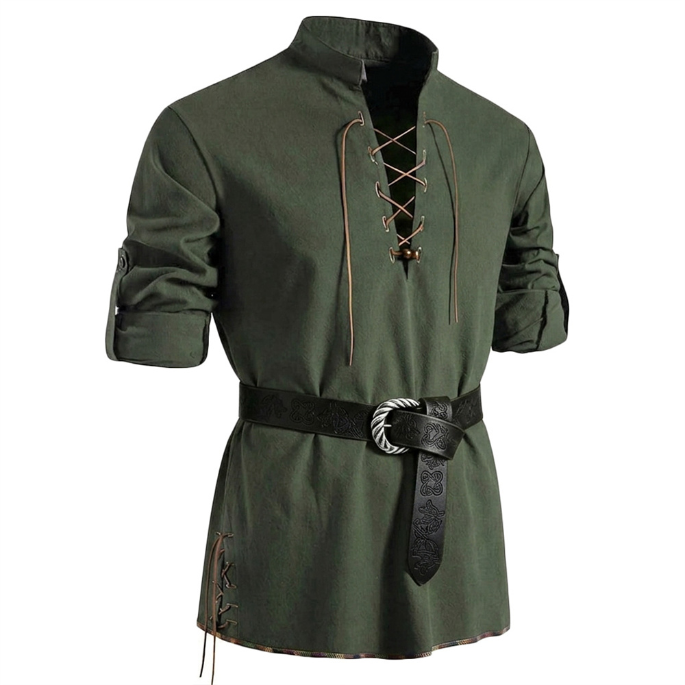 Kemeja Pria Bahan Katun Mirip  - Medieval Gothic Lace Up Pirate Shirt ulasan dan harga