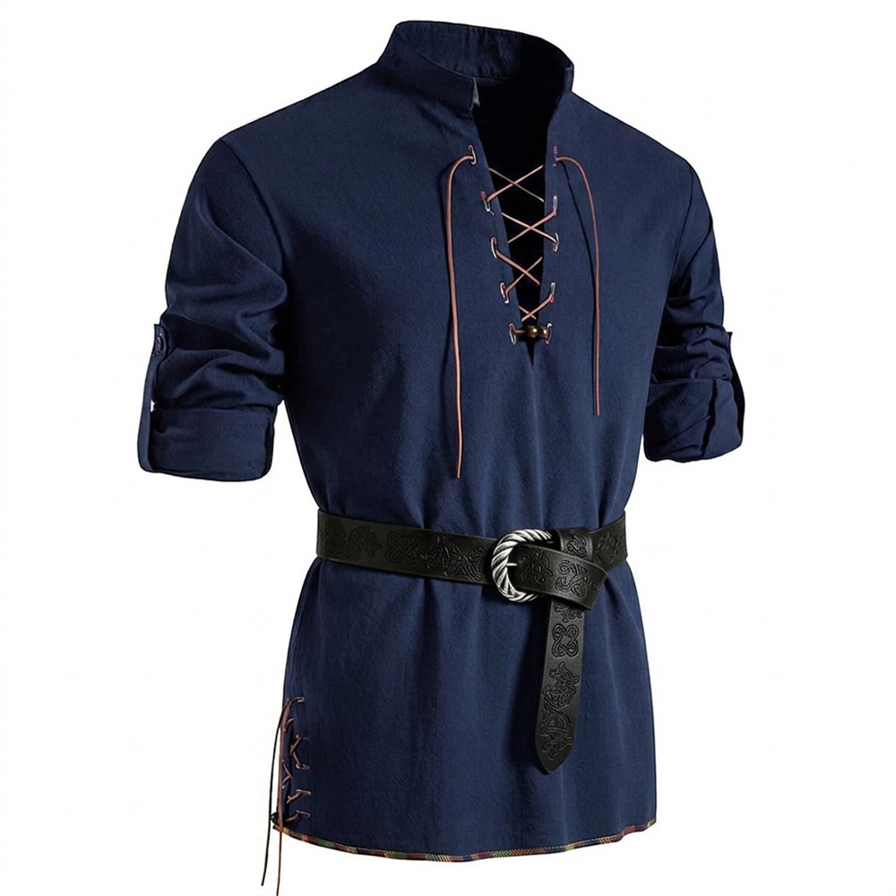 Kemeja Pria Bahan Katun Mirip  - Medieval Gothic Lace Up Pirate Shirt ulasan dan harga