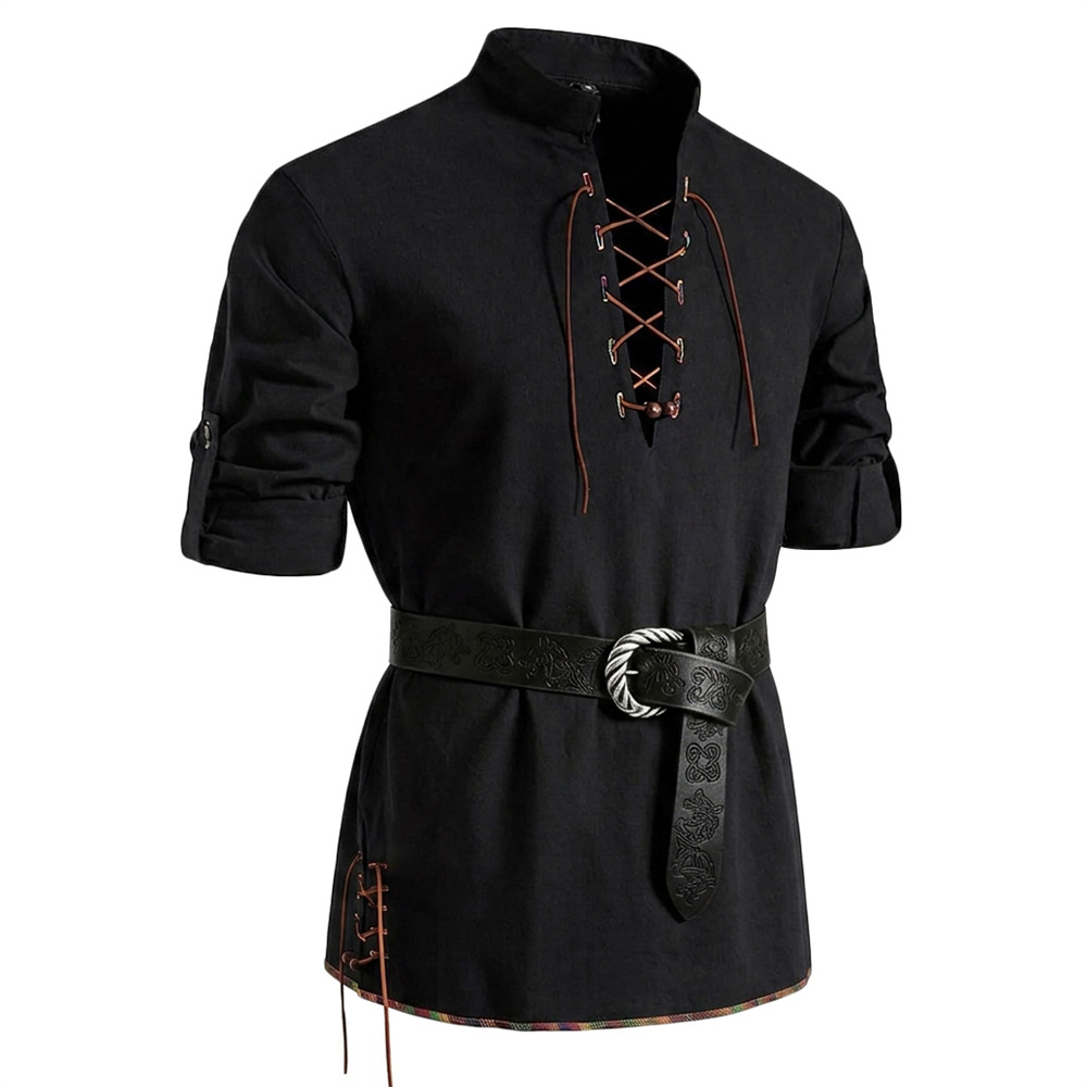 Kemeja Pria Bahan Katun Mirip  - Medieval Gothic Lace Up Pirate Shirt ulasan dan harga