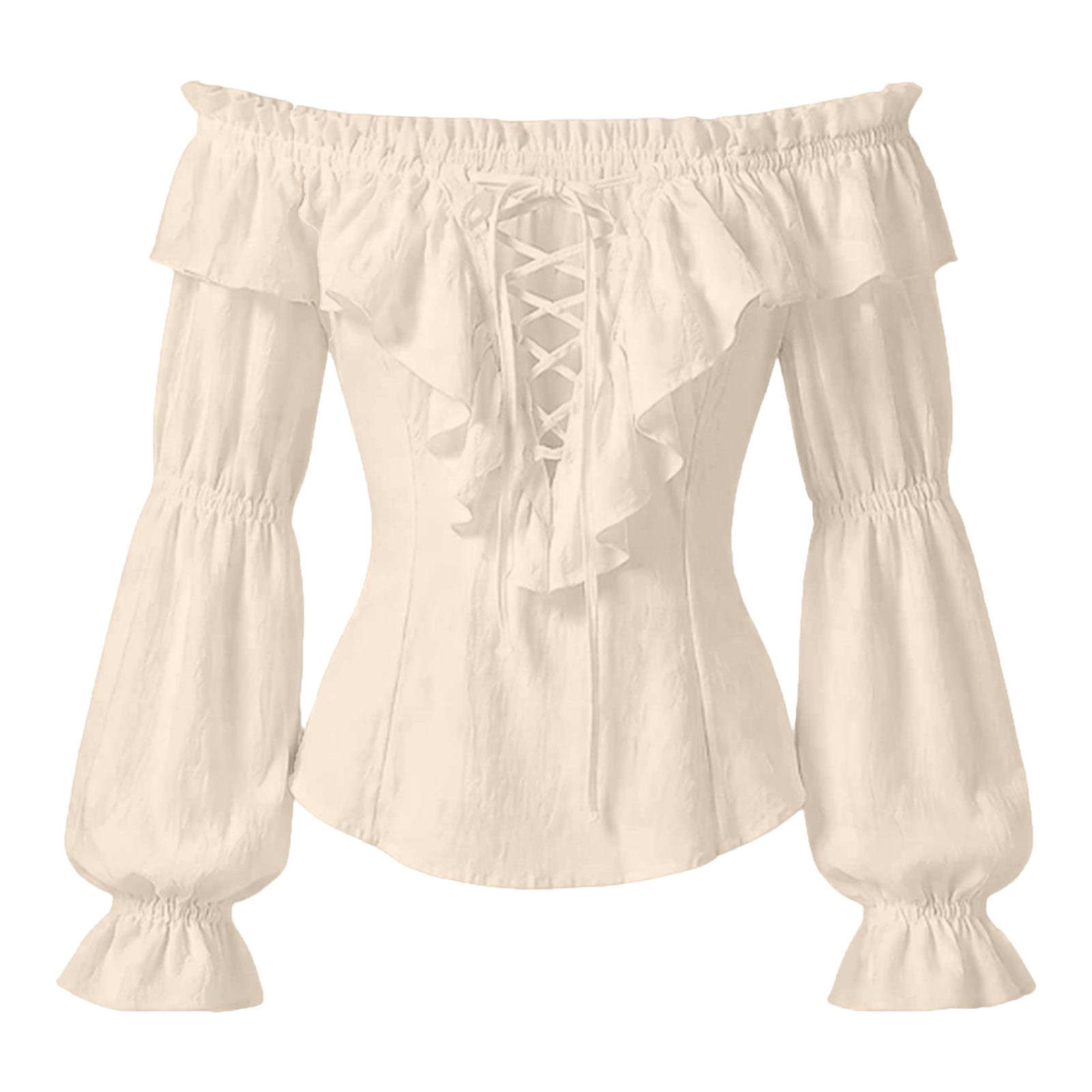Kemeja Bajak Laut Wanita Gaya  - Medieval Gothic Lace Up Pirate Shirt ulasan dan harga