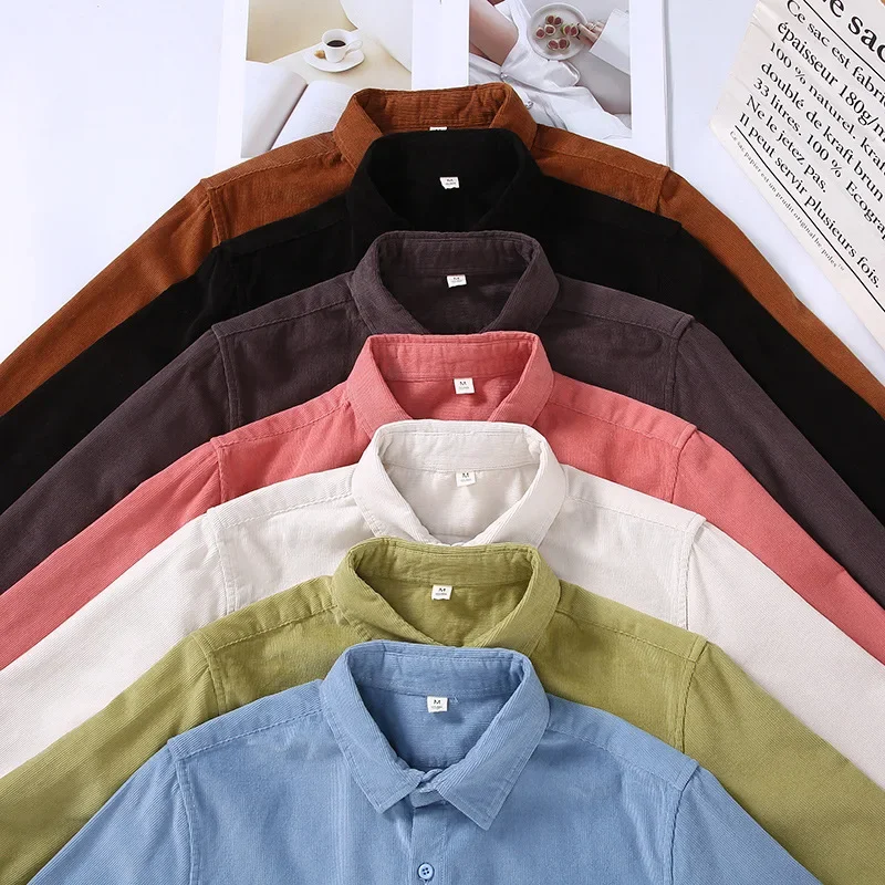 Kemeja Pria Lengan Panjang Put - Corduroy Button Up Shirt Men ulasan dan harga