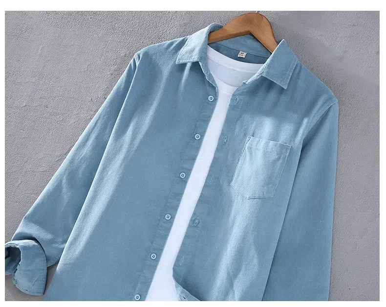 Kemeja Pria Lengan Panjang Put - Corduroy Button Up Shirt Men ulasan dan harga