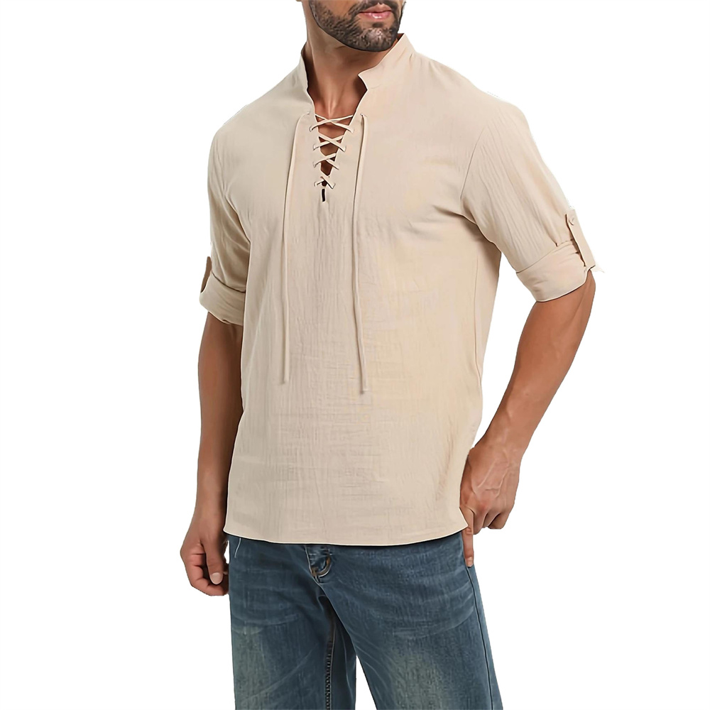Kemeja Bajak Laut Pria Musim S - Medieval Gothic Lace Up Pirate Shirt ulasan dan harga