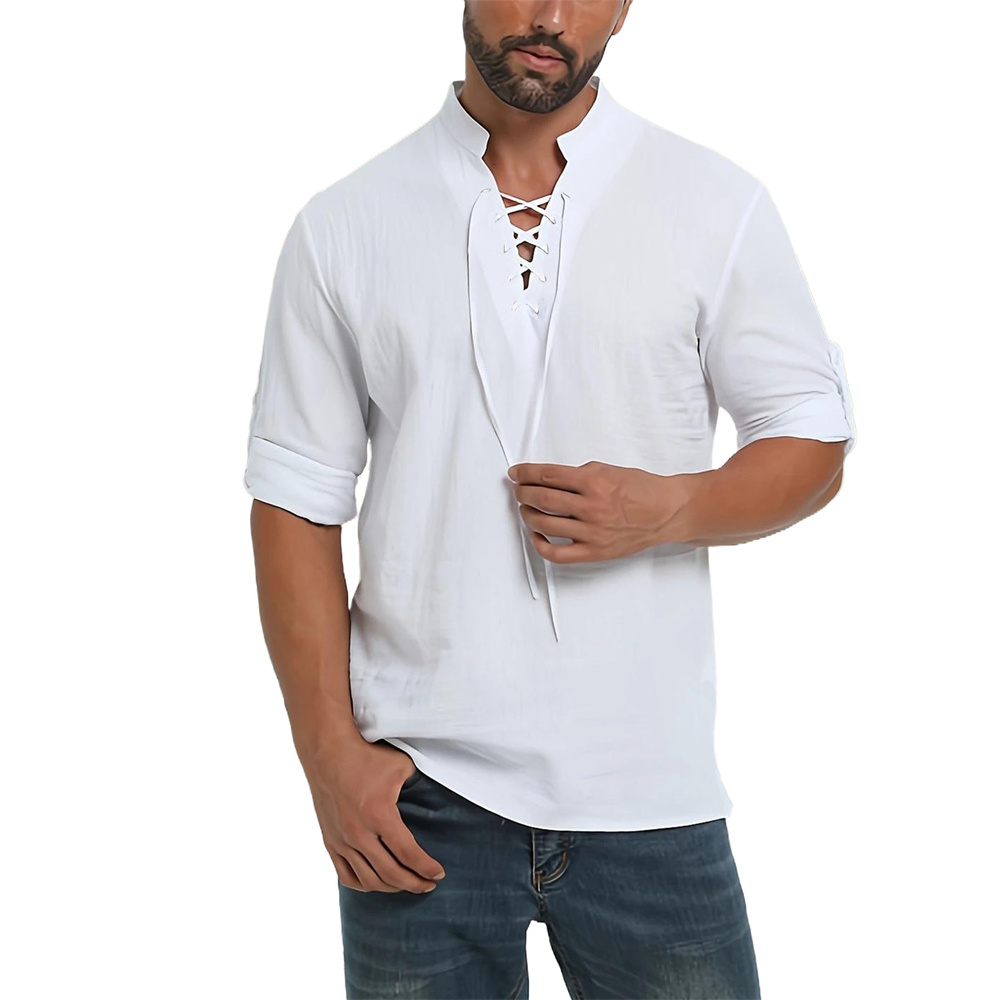 Kemeja Bajak Laut Pria Musim S - Medieval Gothic Lace Up Pirate Shirt ulasan dan harga