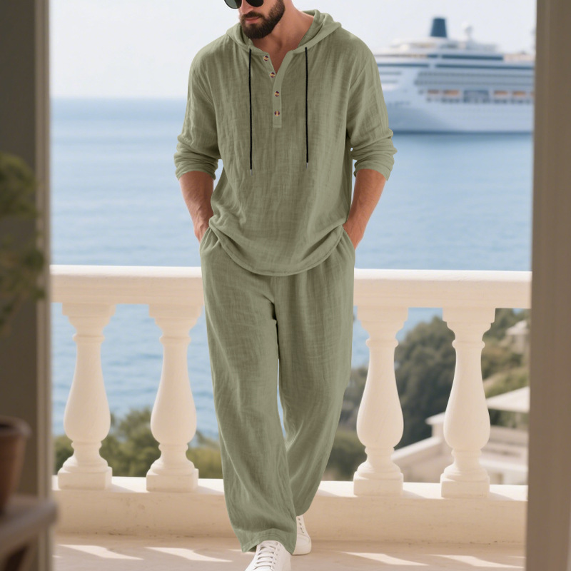Setelan Kasual Pria Linen Musi - Mens Linen Shirt Long Sleeve ulasan dan harga