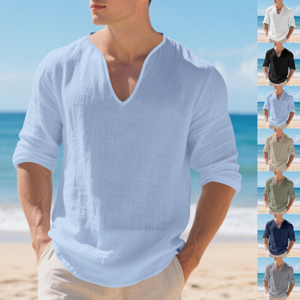 Kaos Pria Amerika Terbaru Ukur - Mens Linen Shirt Long Sleeve ulasan dan harga