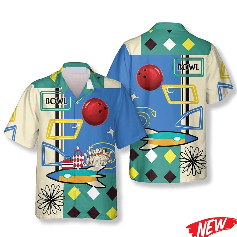 Kemeja Hawaii Pola Bowling Kla - Short Sleeve Bowling Shirt Retro ulasan dan harga
