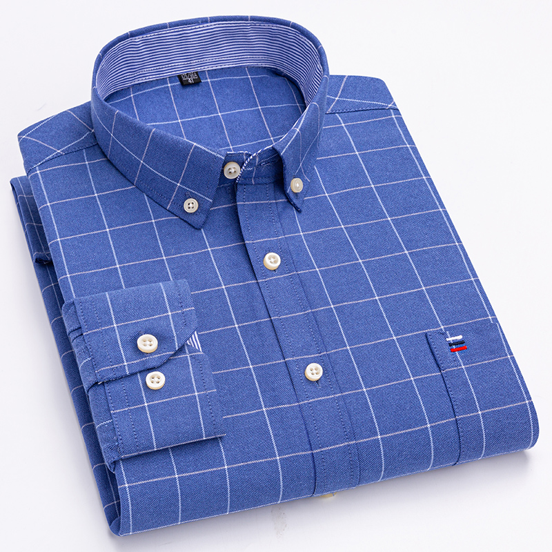 Kemeja kotak-kotak bergaris pr - Oxford Cotton Casual Shirt Business ulasan dan harga