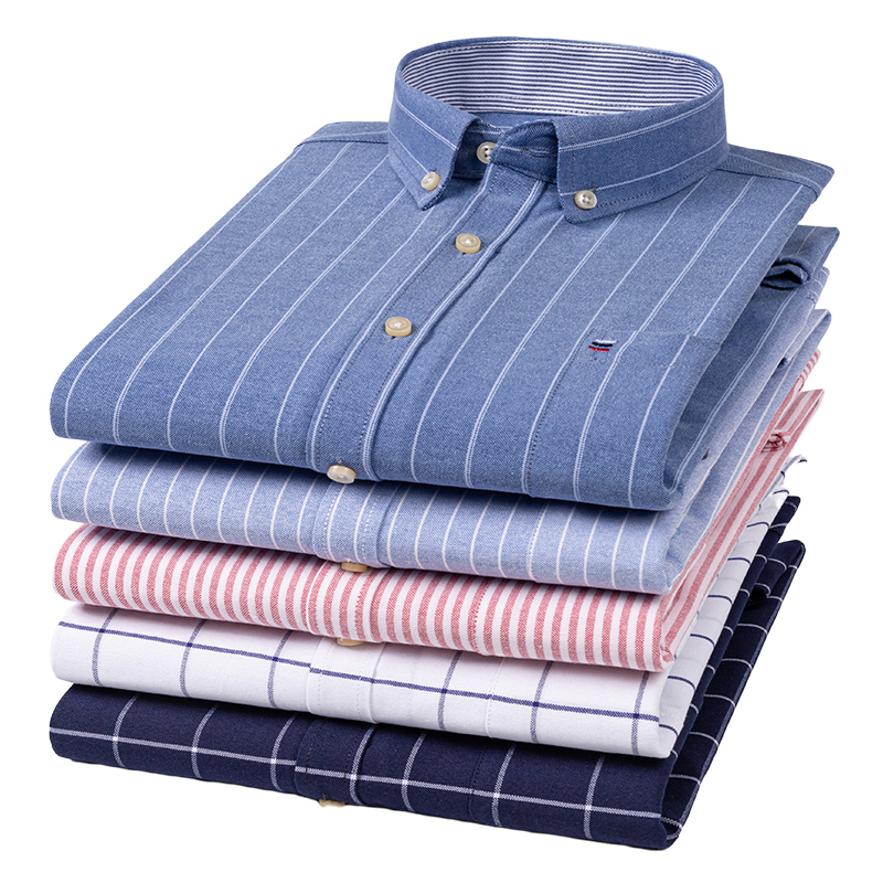 Kemeja kotak-kotak bergaris pr - Oxford Cotton Casual Shirt Business ulasan dan harga