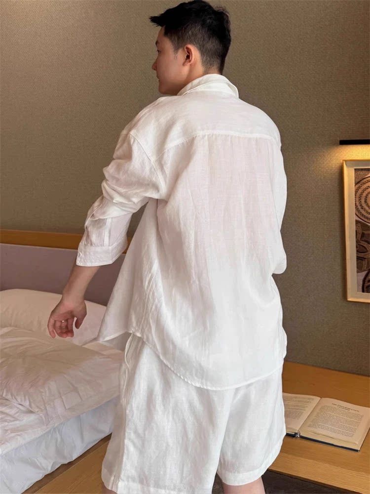 Setelan Kemeja Katun Linen Rin - Mens Linen Shirt Long Sleeve ulasan dan harga