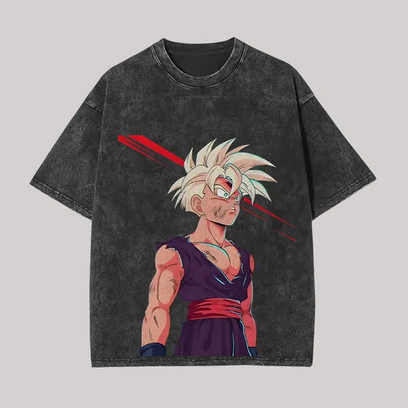 Kaos Gohan Dragon Ball Z Anime - Acid Wash Vintage Graphic T Shirt ulasan dan harga