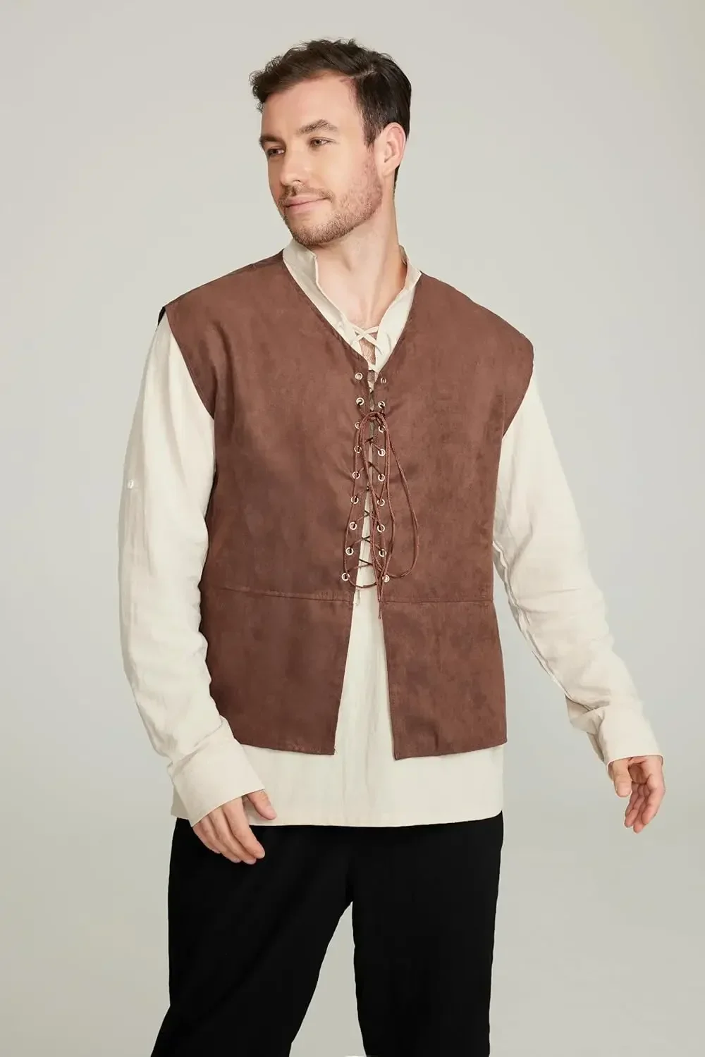 Set 2 Potong Rompi Bajak Laut  - Medieval Gothic Lace Up Pirate Shirt ulasan dan harga