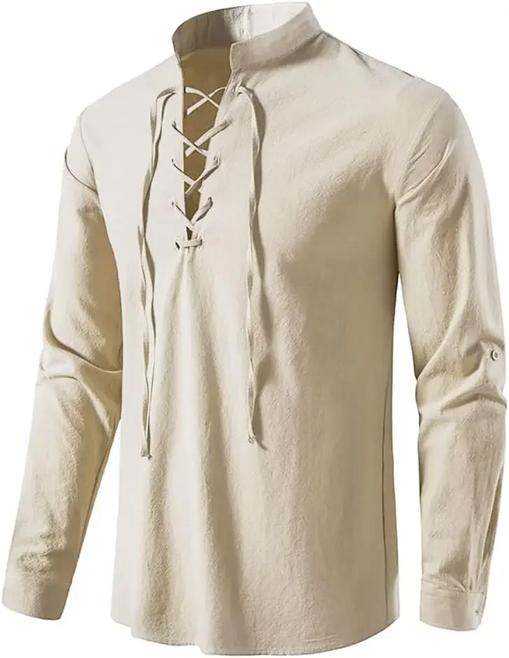 Set 2 Potong Rompi Bajak Laut  - Medieval Gothic Lace Up Pirate Shirt ulasan dan harga