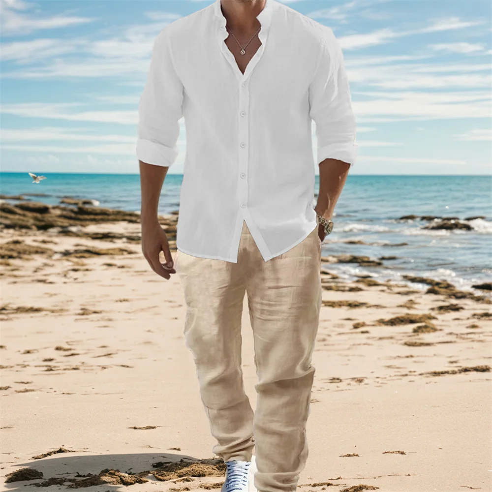 Set Kemeja Lengan Panjang Line - Mens Linen Shirt Long Sleeve ulasan dan harga