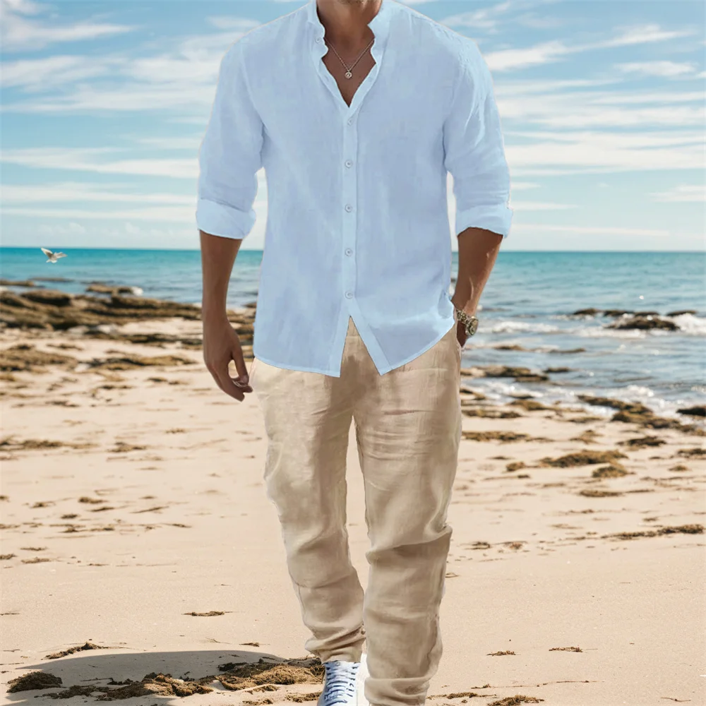 Set Kemeja Lengan Panjang Line - Mens Linen Shirt Long Sleeve ulasan dan harga