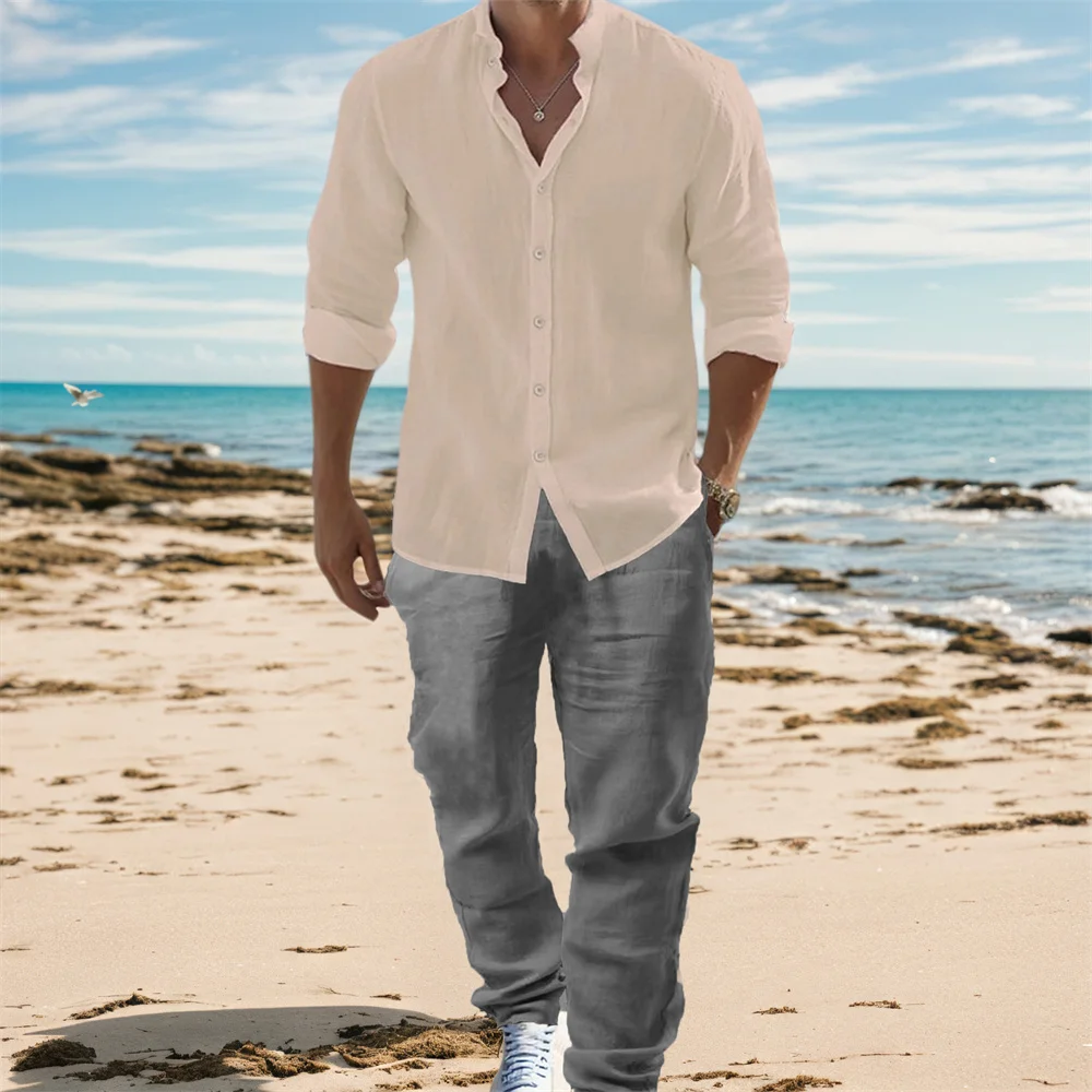 Set Kemeja Lengan Panjang Line - Mens Linen Shirt Long Sleeve ulasan dan harga