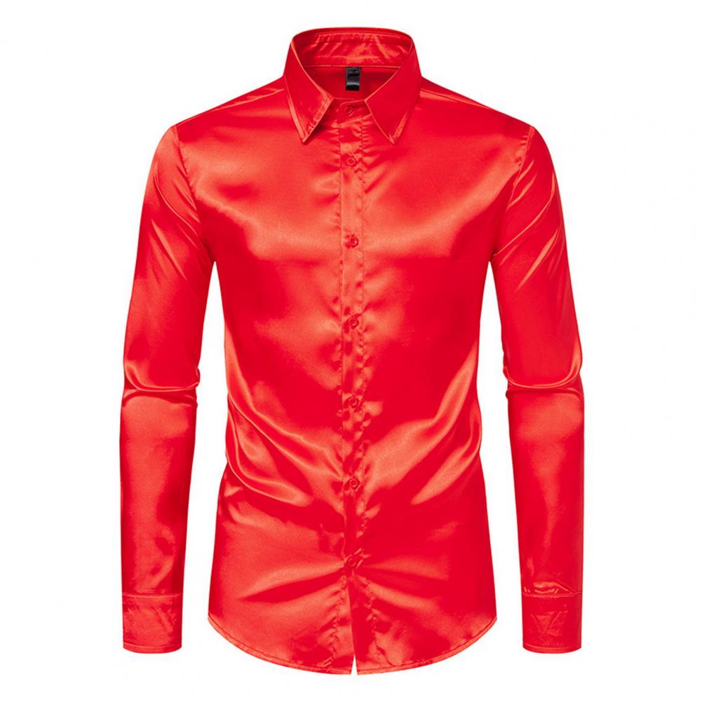 Kemeja Sutra Satin Biru Oranye - Mens Satin Silk Dress Shirt ulasan dan harga