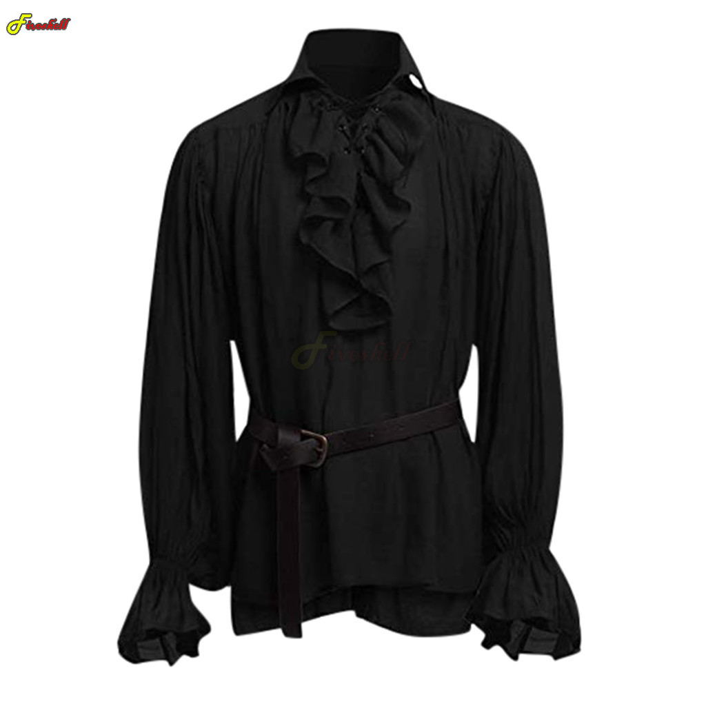 Kaus Bajak Laut Renda Hallowee - Medieval Gothic Lace Up Pirate Shirt ulasan dan harga