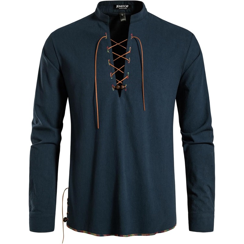 Kemeja Bajak Laut Pria Viking  - Medieval Gothic Lace Up Pirate Shirt ulasan dan harga