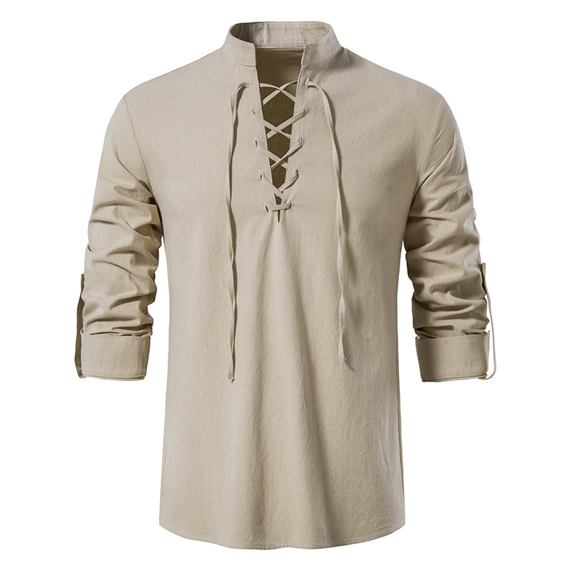 Kemeja Pria Abad Pertengahan B - Mens Linen Shirt Long Sleeve ulasan dan harga