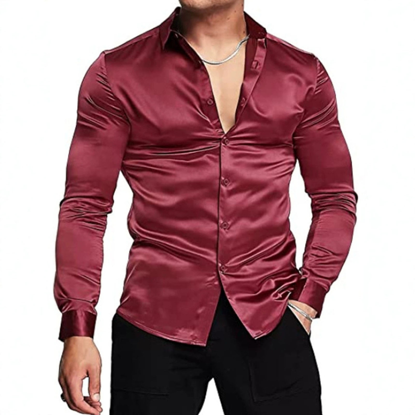 Kemeja Sutra Satin Musim Semi  - Mens Satin Silk Dress Shirt ulasan dan harga