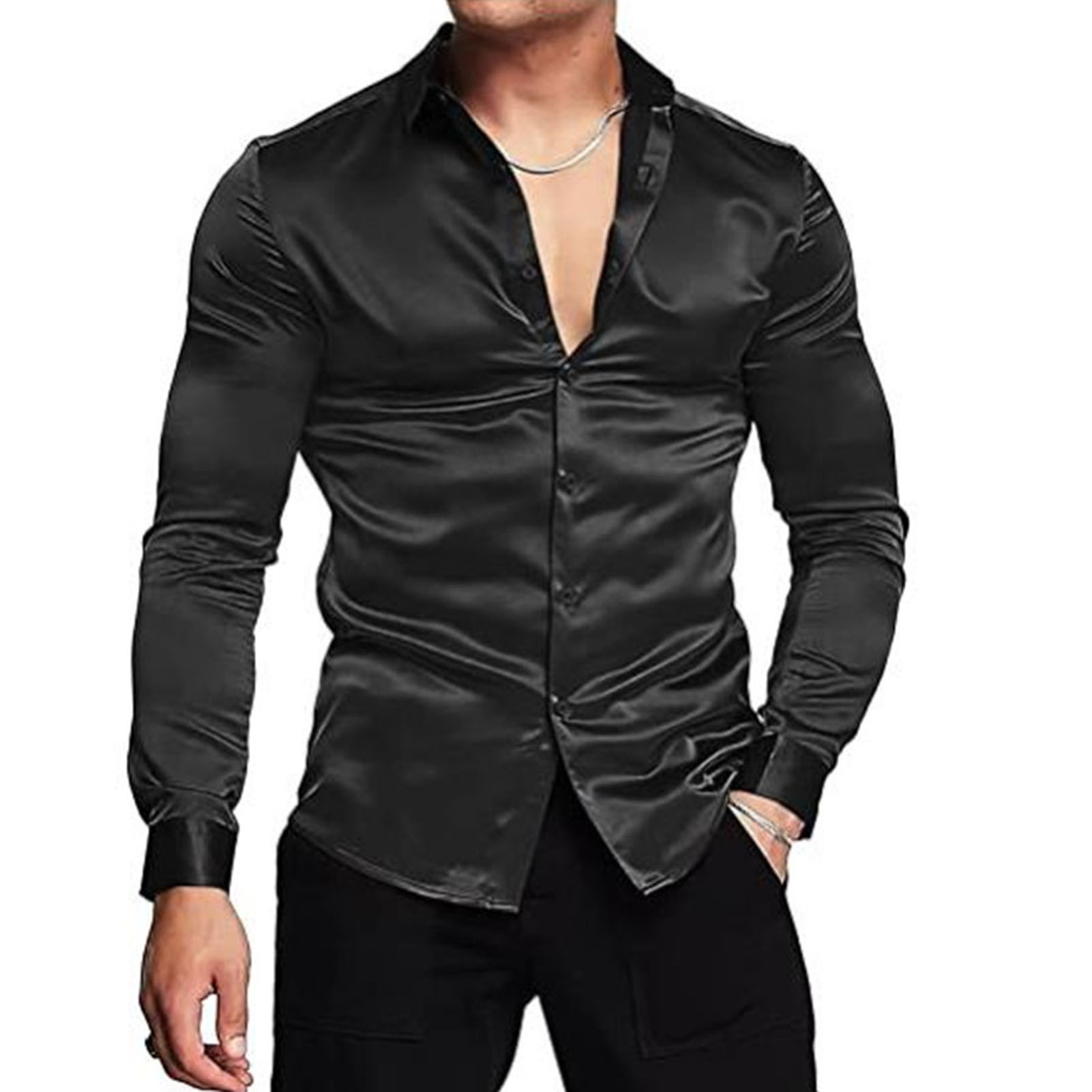 Kemeja Sutra Satin Musim Semi  - Mens Satin Silk Dress Shirt ulasan dan harga