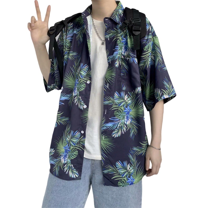 Baju musim panas lengan pendek - Vintage Hawaiian Floral Shirt ulasan dan harga