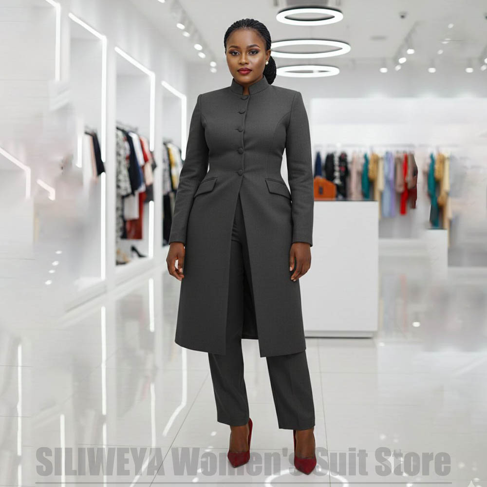 Setelan Dua Potong Wanita Paka - Mandarin Collar Formal Shirt Slim Fit ulasan dan harga