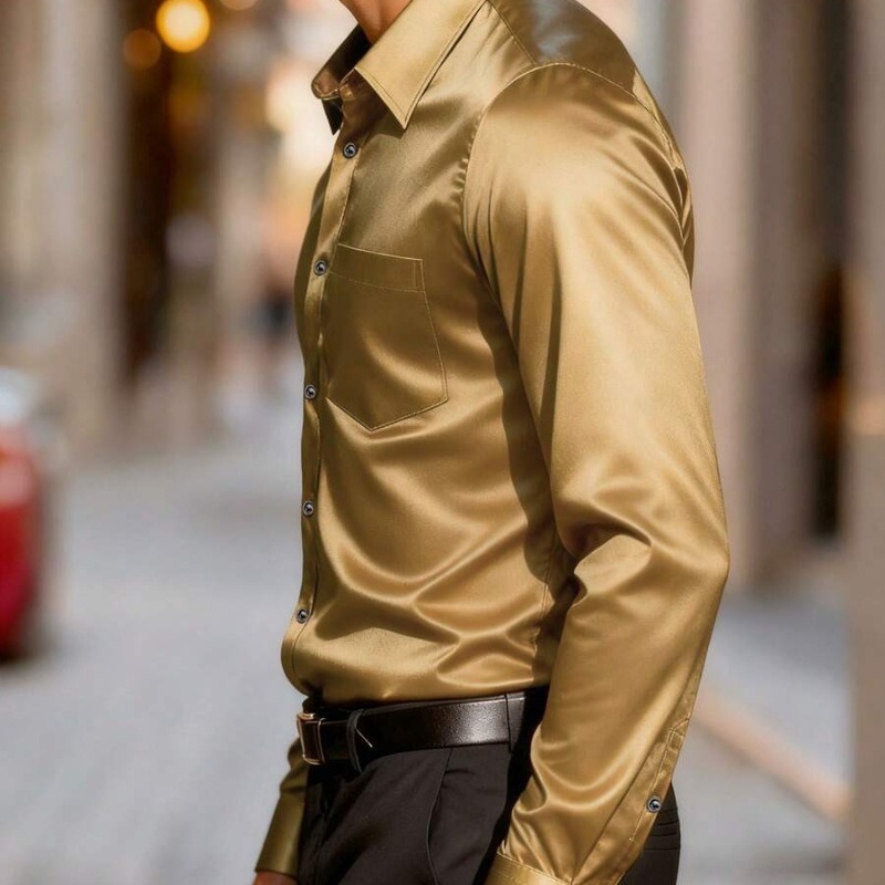Kemeja Pria Bahan Satin Ice Si - Mens Satin Silk Dress Shirt ulasan dan harga