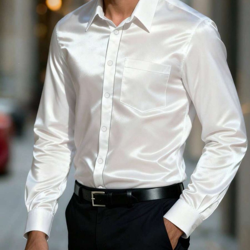 Kemeja Pria Bahan Satin Ice Si - Mens Satin Silk Dress Shirt ulasan dan harga