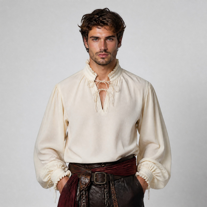 Kemeja Bajak Laut Abad Perteng - Medieval Gothic Lace Up Pirate Shirt ulasan dan harga