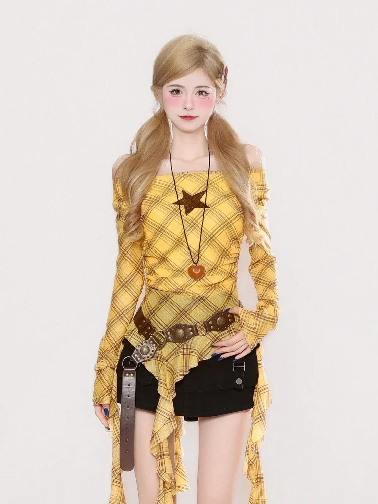 Kaos Vintage Y2K Plaid Slash N - T-Shirts ulasan dan harga