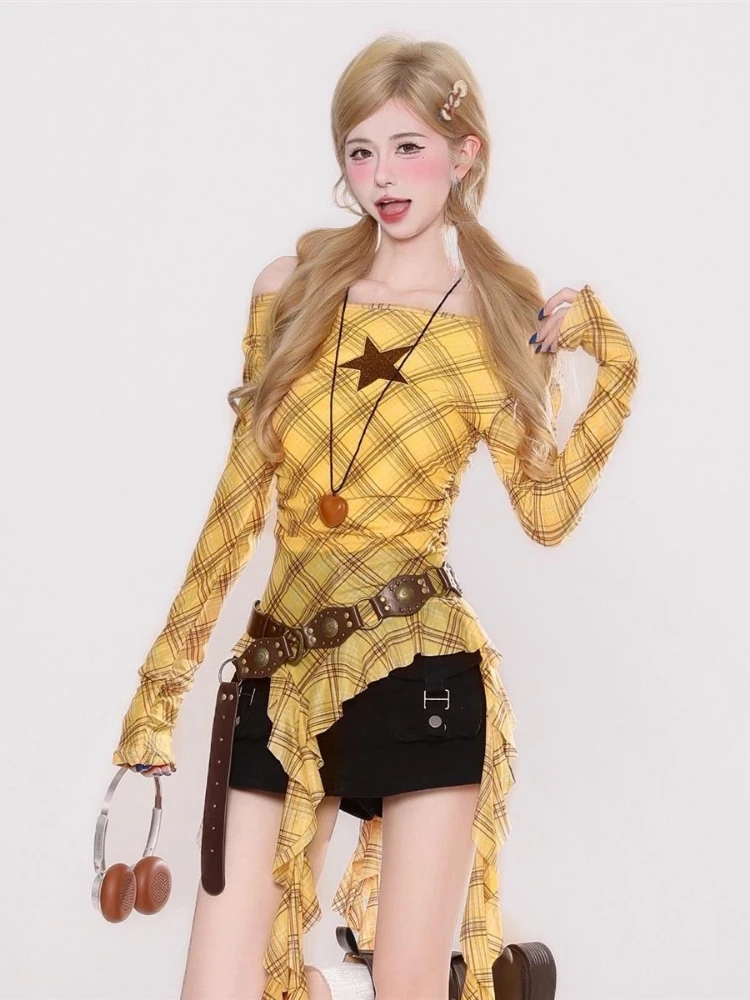Kaos Vintage Y2K Plaid Slash N - T-Shirts ulasan dan harga