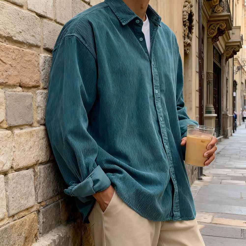 Kemeja Korduroi Pria Baru, Mod - Corduroy Button Up Shirt Men ulasan dan harga