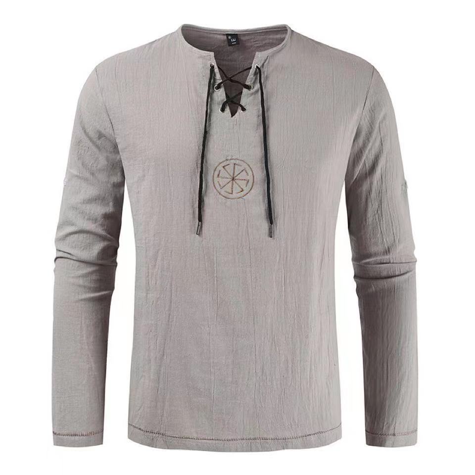 Tunik Viking Vegvisir Pria Kem - Mens Linen Shirt Long Sleeve ulasan dan harga