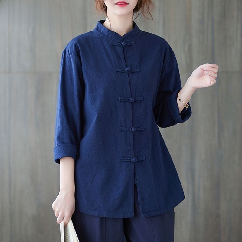 Kemeja Katun Linen Longgar Len - Mens Linen Shirt Long Sleeve ulasan dan harga
