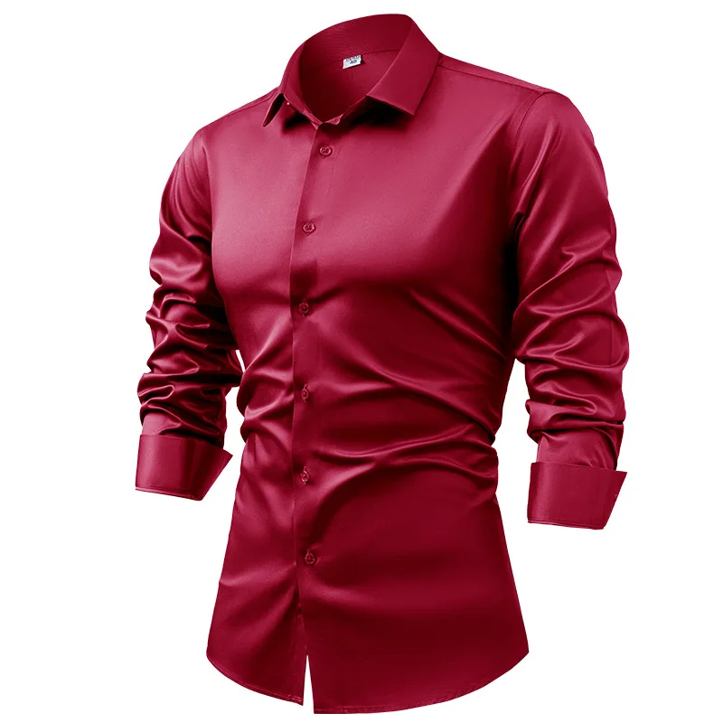 Kemeja lengan panjang untuk pr - Mens Satin Silk Dress Shirt ulasan dan harga