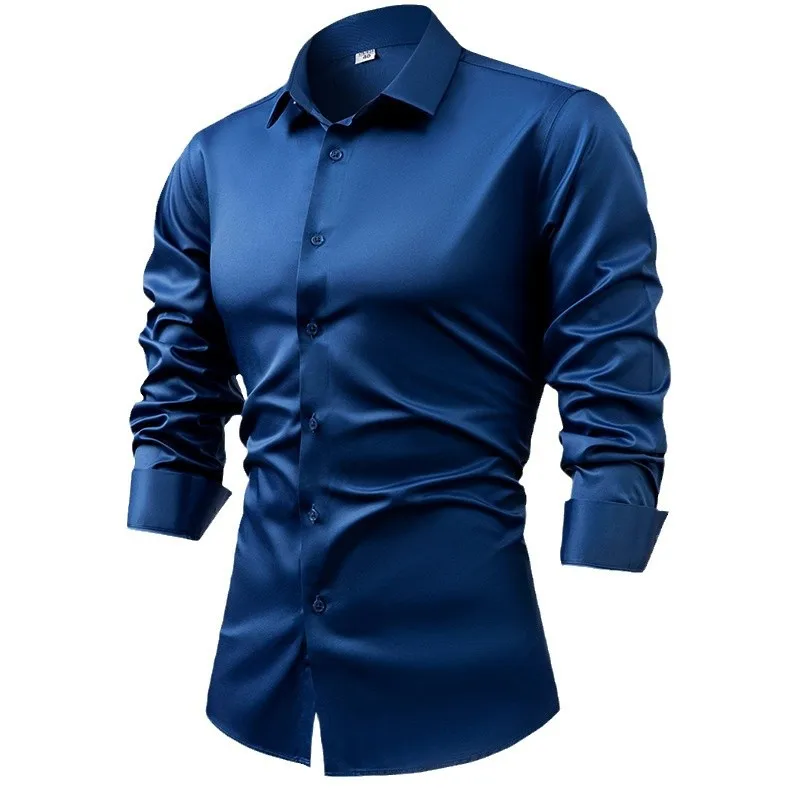 Kemeja lengan panjang untuk pr - Mens Satin Silk Dress Shirt ulasan dan harga