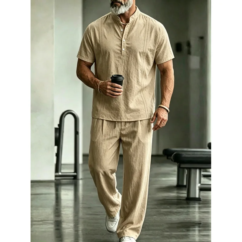 Setelan Kasual Linen Pria 2 Po - Mens Linen Shirt Long Sleeve ulasan dan harga