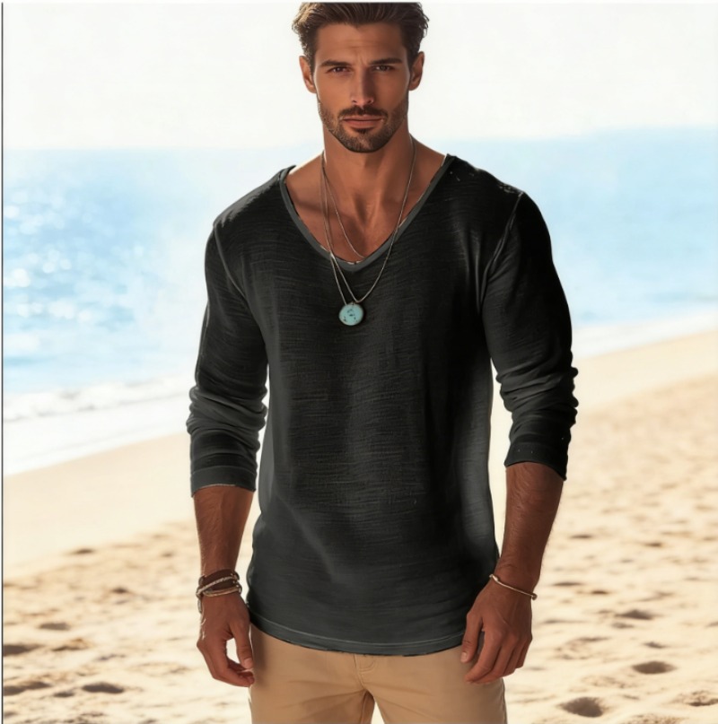 Kaos Lengan Panjang Pria Kasua - Mens Linen Shirt Long Sleeve ulasan dan harga