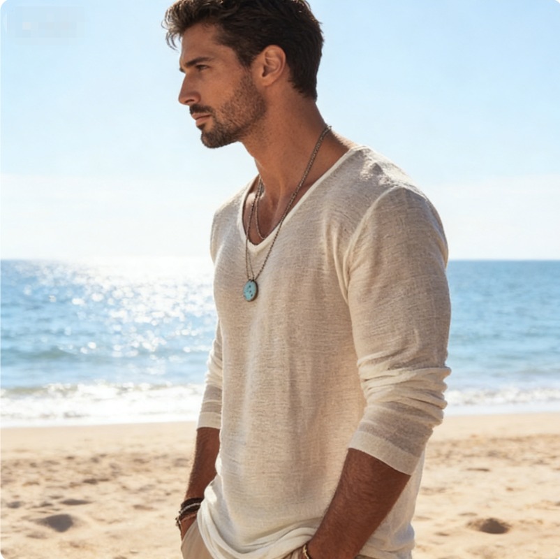 Kaos Lengan Panjang Pria Kasua - Mens Linen Shirt Long Sleeve ulasan dan harga