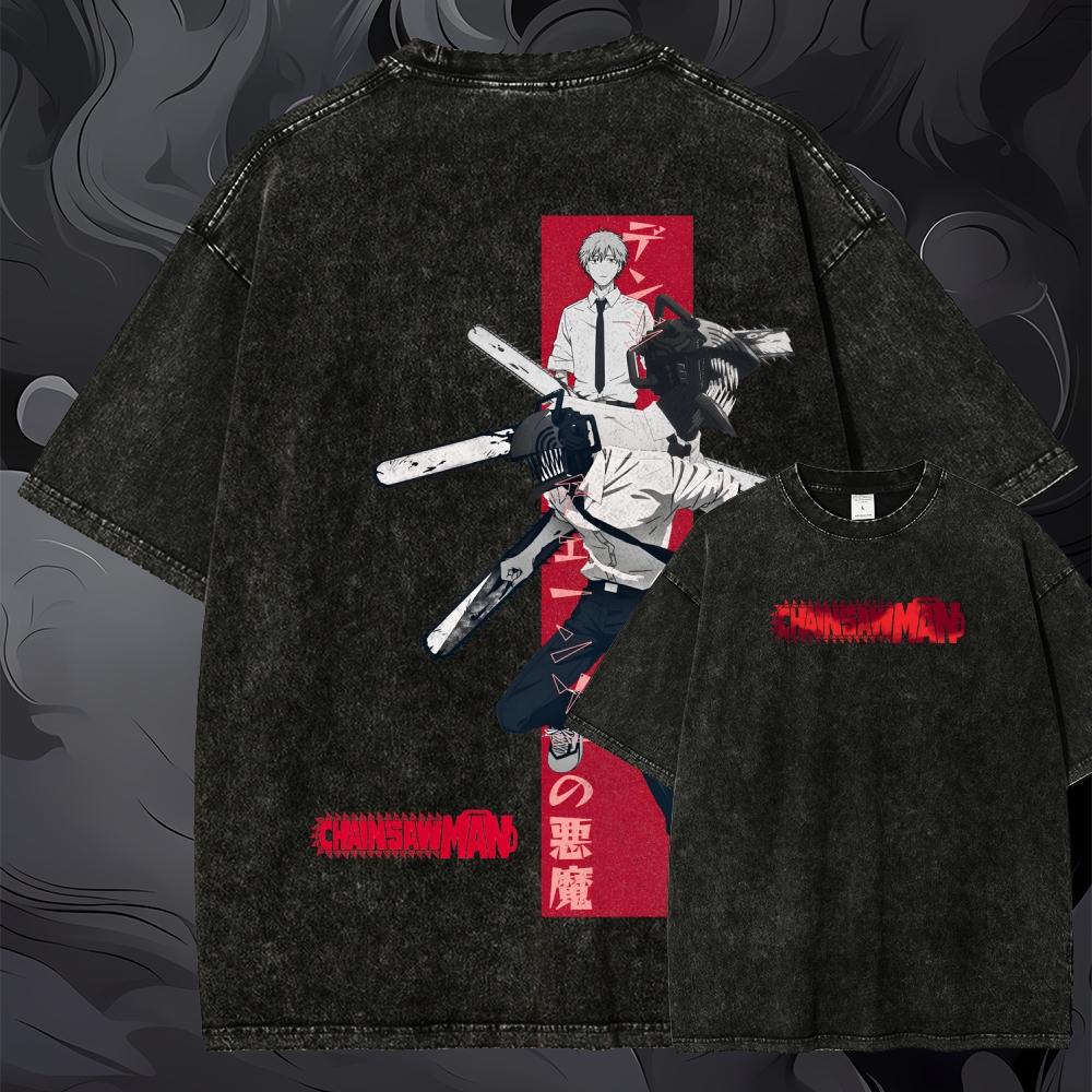 Kaos Grafis Chainsaw Man Ukura - Acid Wash Vintage Graphic T Shirt ulasan dan harga
