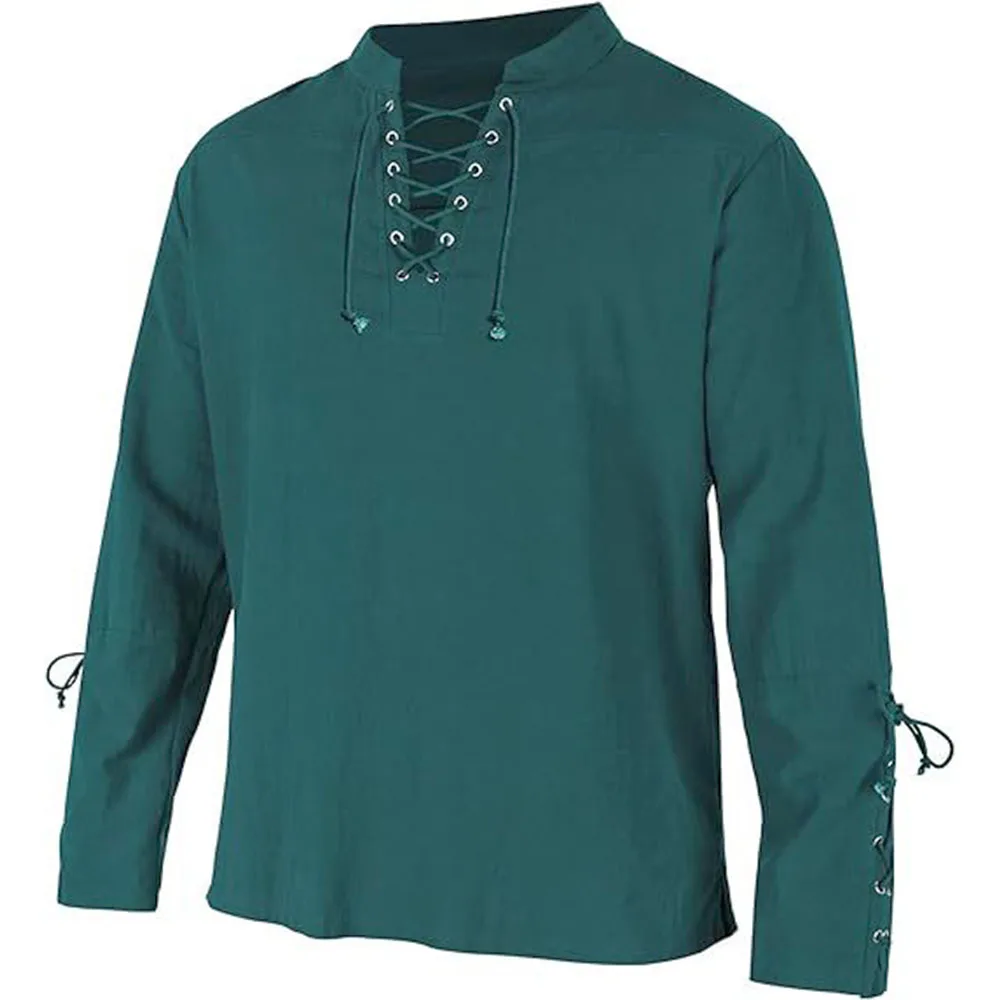 Kemeja lengan panjang pria, pa - Medieval Gothic Lace Up Pirate Shirt ulasan dan harga