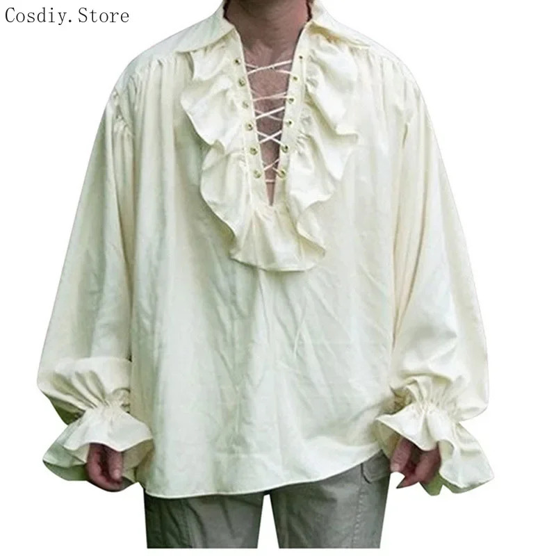 Kostum Halloween Bajak Laut Ab - Medieval Gothic Lace Up Pirate Shirt ulasan dan harga