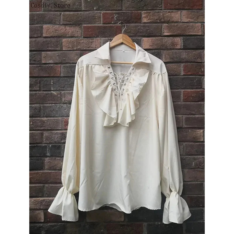 Kostum Halloween Bajak Laut Ab - Medieval Gothic Lace Up Pirate Shirt ulasan dan harga