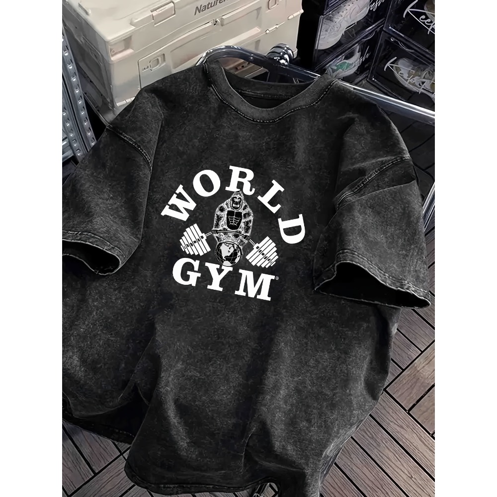 Kaos World Gym Gorilla Lifting - Acid Wash Vintage Graphic T Shirt ulasan dan harga