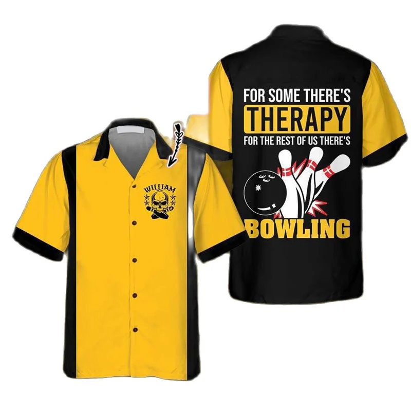 Kemeja Cetak Bola Bowling Retr - Short Sleeve Bowling Shirt Retro ulasan dan harga