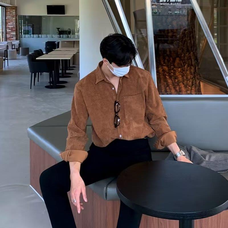 Kemeja Hitam Lengan Panjang Ko - Corduroy Button Up Shirt Men ulasan dan harga