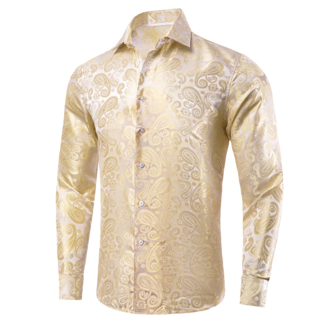 Kemeja lengan panjang pria, ke - Mens Satin Silk Dress Shirt ulasan dan harga