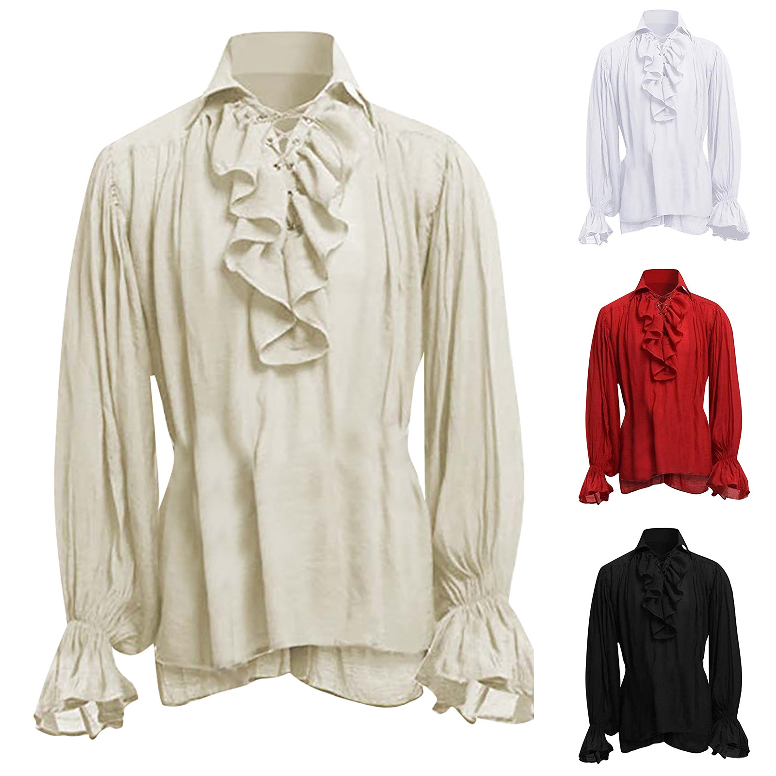Kaus Bajak Laut Berenda Hallow - Medieval Gothic Lace Up Pirate Shirt ulasan dan harga